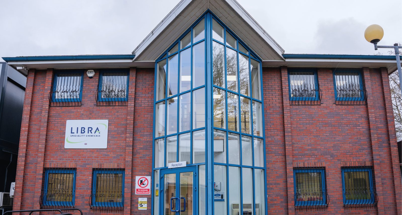 Libra's head office in Irlam, a red-brick building with a glass entrance